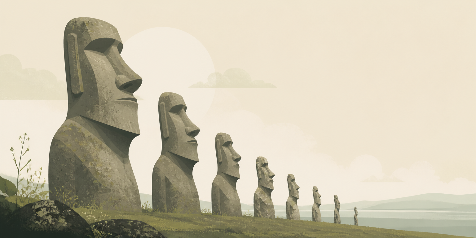 Easter Island moai statues transforming from monumental to emaciated
